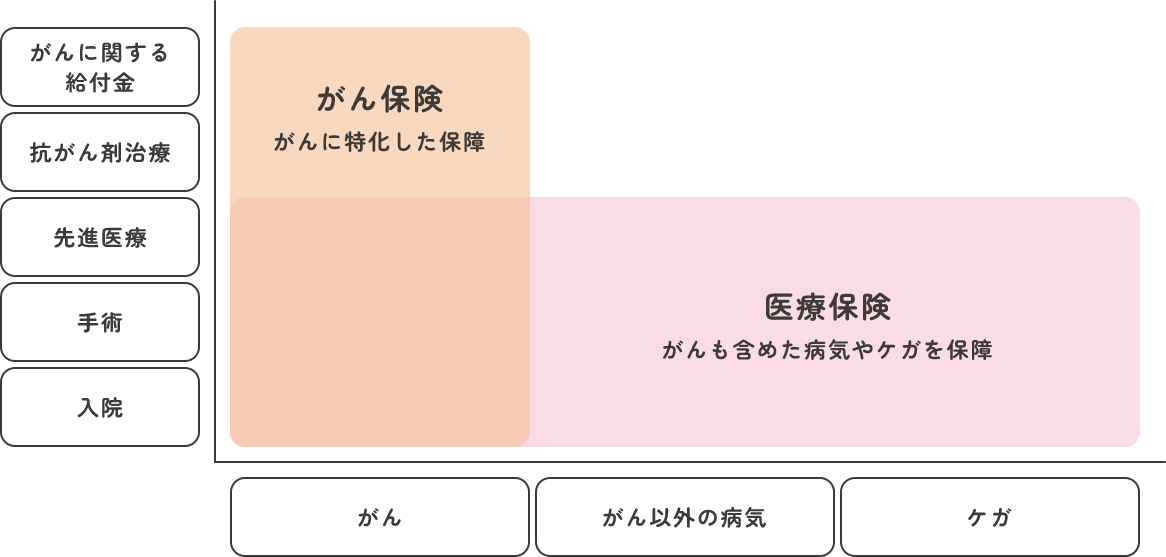 医療保険とがん保険の保障範囲の違い